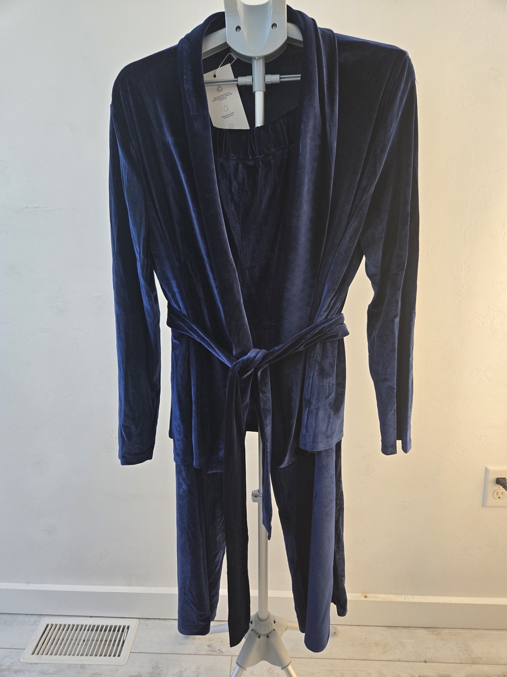 Velvet Navy Blue Women's Pantsuit with Self-Tie Belt